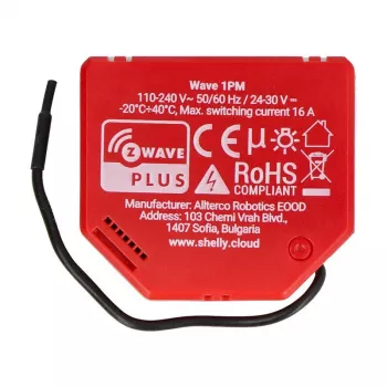 Viedais slēdzis Shelly W 1PM Plastmasa 16A 110–240V, Z‑Wave, 868.4 MHz, sarkans, 42×37×16 mm