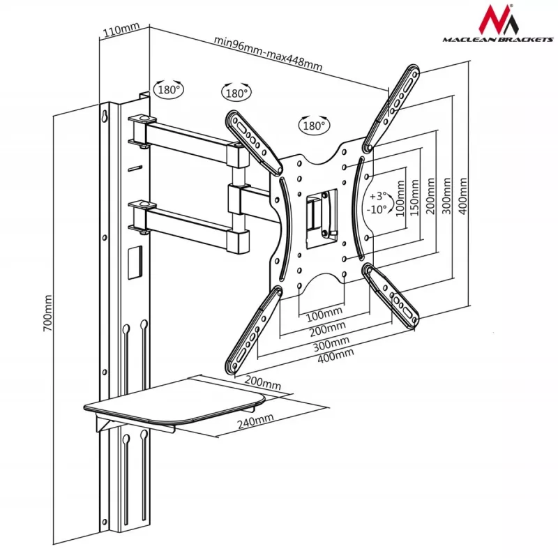 TV stiprinājums Maclean MC-772 55 collu Melns