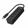 USB centrmezgls Unitek uHUB Q4 — 4 portu USB 3.2 Gen 1 (Type-A) centrmezgls, USB-C resursdators, 5 Gbit/s, 10 W, melns