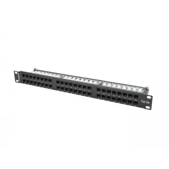 Patch panel LANBERG PPU5-1048-B 1U, 48 porti Cat5e, melns, 445×102×44,5 mm