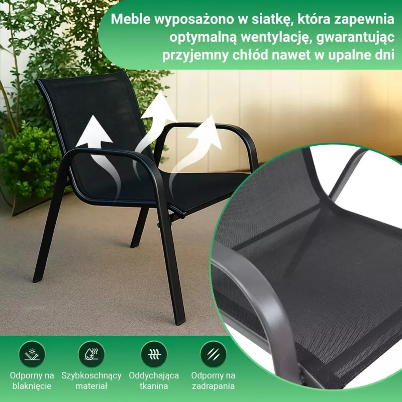 Extralink Black Forest dārza mēbeļu komplekts, Textilene divi krēsli + melns galds
