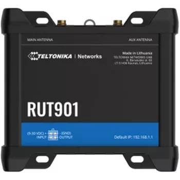 Teltonika RUT901 — mobilā tīkla maršrutētājs, 4x Fast Ethernet LAN, 3G/4G LTE, Wi‑Fi 4 (802.11n), 4 ārējās antenas, alumīnija korpuss