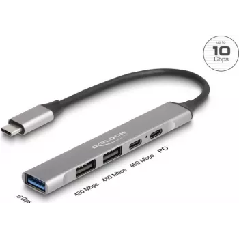 DeLOCK 64298 USB 3.2 Gen 2 Type-C centrmezgls ar metāla korpusu, pelēks