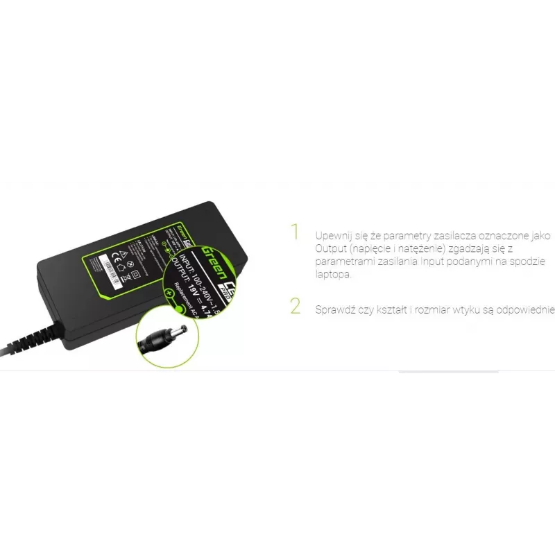 Iekštelpu barošanas adapteris Green Cell AD19P 40W Melns