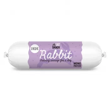 Suņu našķis PAKA ZWIERZAKA Pepe Sausage Rabbit 200 g — mīksta hipoalerģiska desa ar truša garšu, bez graudiem un lipekļa