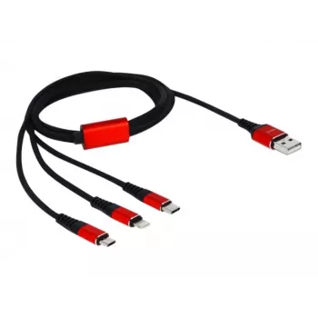 DeLOCK kabelis tikai uzlādei - Lightning / USB - USB (vīr.) uz Micro-USB Type B, Lightning, USB-C (vīr.) - 1,0 m - Ekranēts - Melns (85892)