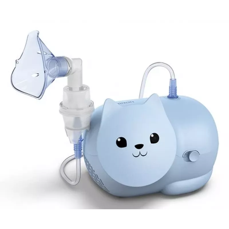 Miglas inhalators Omron Nami Cat NE-C303K-KDE — kompresoru inhalators, 0,35 ml/min, bērniem un pieaugušajiem, zils, W235×D148×H157 mm