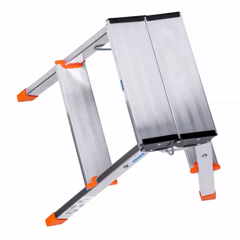 Saliekamās kāpnes Krause Treppy Silver 130020 — alumīnijs, 2 pakāpieni, 150 kg, salocītas 55×20 cm, 2 kg