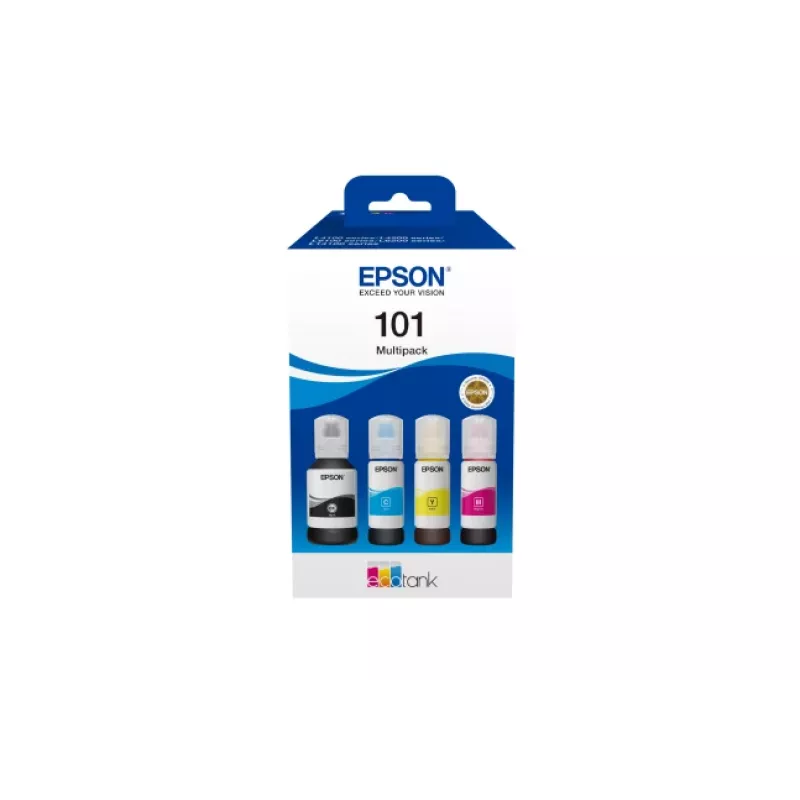 Oriģinālā Epson EcoTank tintes pudeļu 4-krāsu komplekts — Melna 127 ml, Ciāna/Magenta/Dzeltena 210 ml (C13T03V64A)