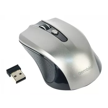 Bezvadu pele GEMBIRD MUSW-4B-04-BG — labai rokai, optiska 1600 DPI, 4 pogas, RF bezvadu, melna/pelēka