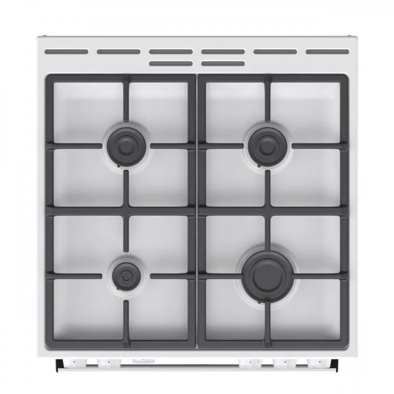 Brīvi stāvoša gāzes plīts Gorenje GG6A10WFFM, balta, 4 degļu virsma, 72 L gāzes cepeškrāsns, rotējošas priekšējās vadības