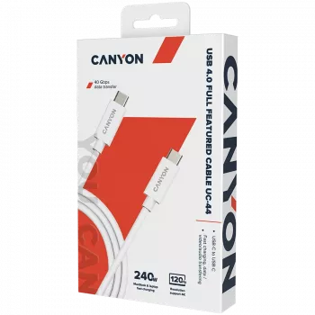 CANYON UC-44 USB4 TYPE-C kabelis 40G 1m 5A 240W balts