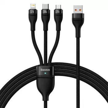 USB kabelis Baseus SUP0003351 1.2m USB A USB C/Micro USB-A/Lightning Melns