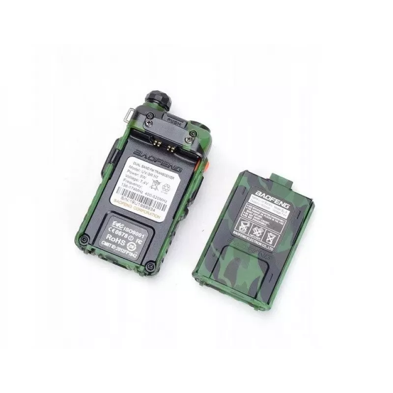 Pārnēsājamā divvirzienu radio stacija Baofeng UV-5R 5W HT Camo — Divu joslu FM, 5W, 1800 mAh akumulators