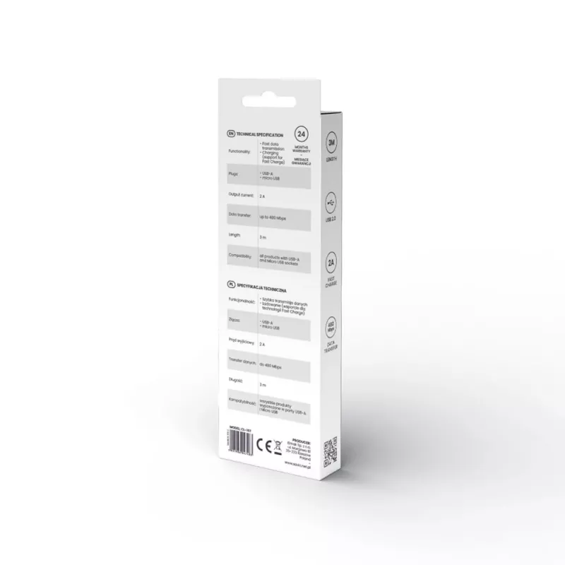 Savio USB 2.0 USB A - Micro USB balts CL-167 3 m kabelis