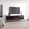 TV skapis cama meble LUXE 301126 ar iebūvētu elektrisko kamīnu, 182.6×34.5×37.5 cm, melns spīdums
