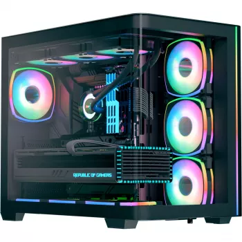 Torņa datora korpuss AEROCOOL P500C EVO-G-BK-v1 ar 2 rūdīta stikla paneļiem, Melns