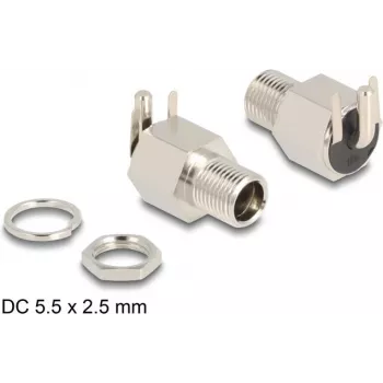 DeLOCK DC savienotājs 5.5 x 2.5 mm sieviešu panelī leņķveida lodēšanai 20 V 10 A
