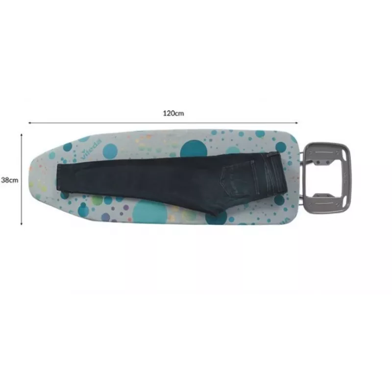 Pilna izmēra gludināmais dēlis Vileda 4023103218932 — nerūsējošā tērauda kājas, 1200×380 mm, augstums 75–96 cm, salokāms, gludekļa turētājs