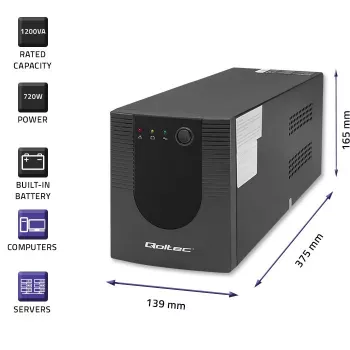 Nepārtrauktās barošanas avots UPS Qoltec 53775 1.2 kVA 720 W 4 AC kontaktligzdas