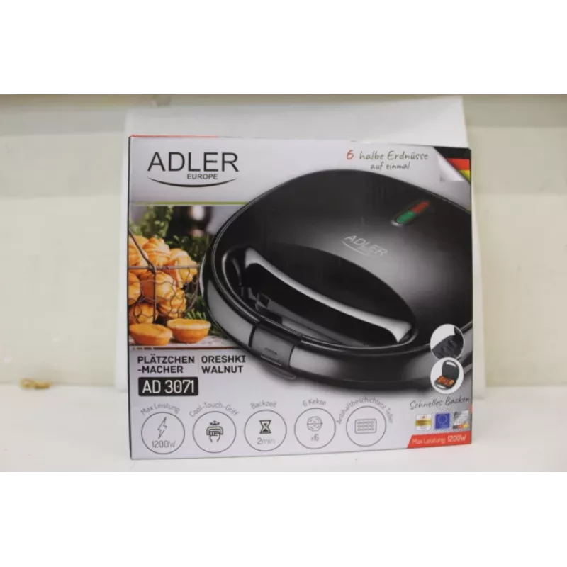 SALE OUT. Adler Riekstu cepumu gatavotājs AD 3071 | 750 W | 12 cepumi | Rieksti | Melns | BOJĀTS IEPAKOJUMS