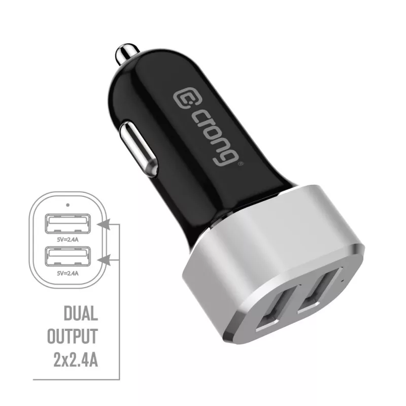 Auto lādētājs 2xUSB 2.4A alumīnija korpuss