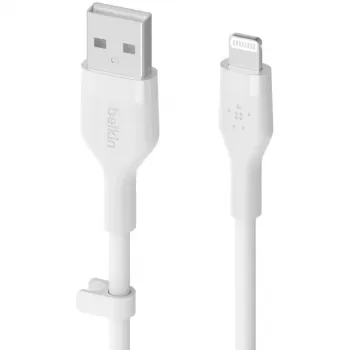 Belkin Cbl Scicone USB-A LTG 2M balts silikona kabelis USB-A uz USB-C/Lightning