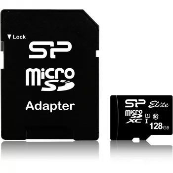 MicroSDXC atmiņas karte Silicon Power 128 GB UHS‑I (Class 10, U1), 85 MB/s, melna, ar SD adapteri