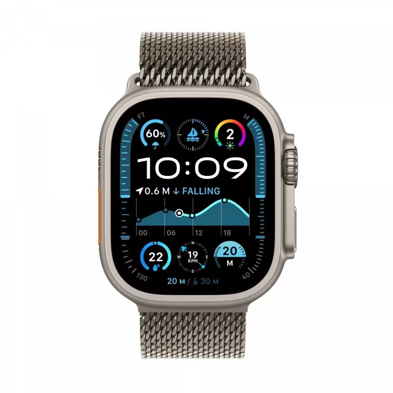 Apple Watch Ultra 2 GPS + Cellular 49 mm dabīga titāna korpuss ar dabīga titāna Milanese cilpu - M