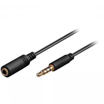 Wentronic Goobay 3,5 mm jack pagarinātājvads, melns, 3 m - 3,5 mm spraudnis (4-pin, stereo) > 3,5 mm ligzda (4-pin, stereo) (62480)