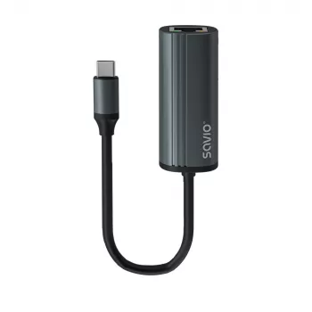 SAVIO AK-56 USB-C 3.1 Gen.1 (vīrietis) uz RJ-45 Gigabit Ethernet (sieviete), 1000 Mbps, pelēks