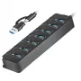 USB 3.2 Gen1 7 portu centrmezgls ar ieslēgšanas/izslēgšanas slēdžiem, melns