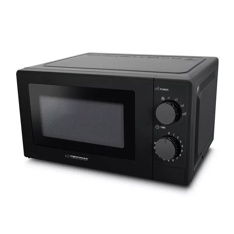 Solo mikroviļņu krāsns ESPERANZA ESTOFADO — 20 L, 700 W, 5 jaudas līmeņi, 24,5 cm pagrieziena galds, melna