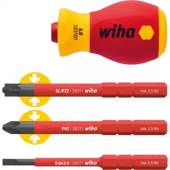 Wiha SB28310101 VDE īss skrūvgrieža rokturis, satvēriena diametrs 34 mm, izolēts