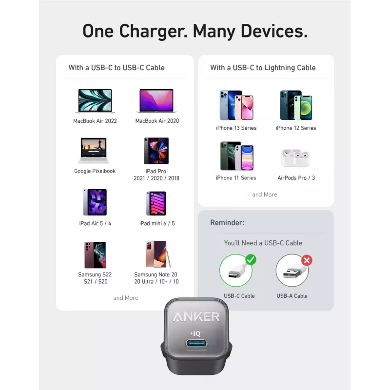 Anker 511 lādētājs (Nano 3), 30 W, 1x USB-C, balts
