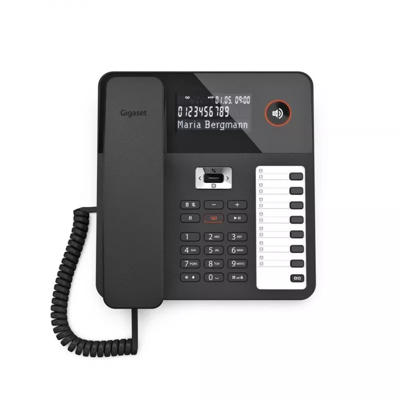 DECT telefons Gigaset DESK 800A ar vadu klausuli, 200 ierakstu telefonu grāmata, melns