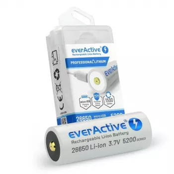 Akumulatora baterija everActive EV26650-52M 3.7V 5200mAh ar Micro USB uzlādi