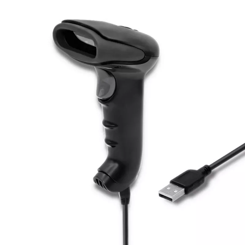 Rokas svītrkodu lasītājs QOLTEC 50868 — 1D/2D lāzera skeneris, USB vads un bezvadu, darba attālums 600 mm, melns