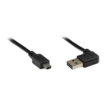 Savienojuma kabelis USB 2.0 EASY Plug A uz Mini-B spraudni, leņķveida, melns, 5m