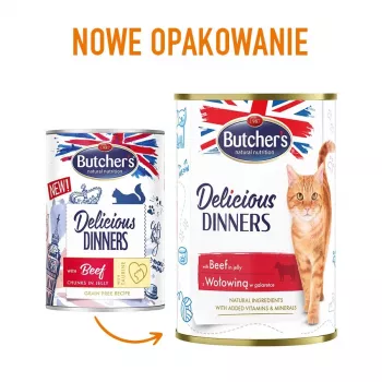 Butcher's Delicious Dinners mitrā barība suņiem 400 g – liellopu gaļa, bezgraudu, pieaugušiem