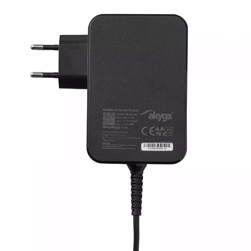 Akyga AK-ND-82 USB-C GaN klēpjdatora barošanas adapteris 90 W, PD 3.0, 5–20 V, 1,8 m kabelis, melns