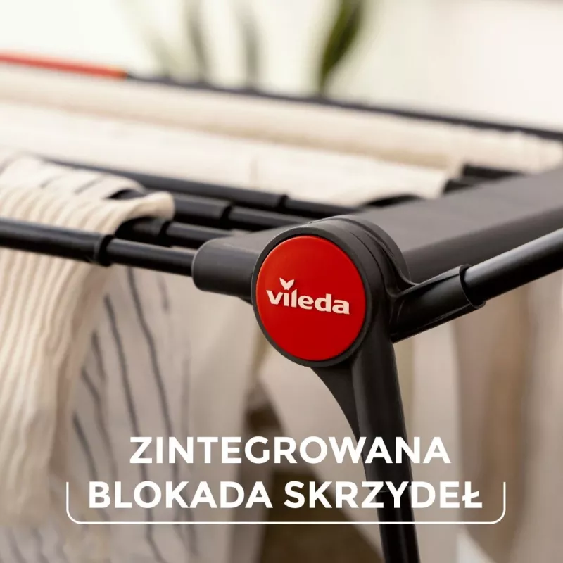 Veļas žāvētājs VILEDA Infinity Flex Ultimate teleskopiskais — melns, pārklāts alumīnijs, 30 m žāvēšanas vieta, salokāms, ar riteņiem