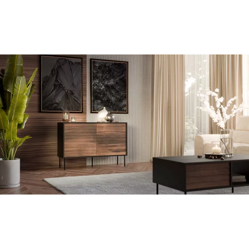 Kumode CORTINA 1D3S 120x40x81 cm, melna/valrieksts, 3 atvilktnes, skaidu plātne