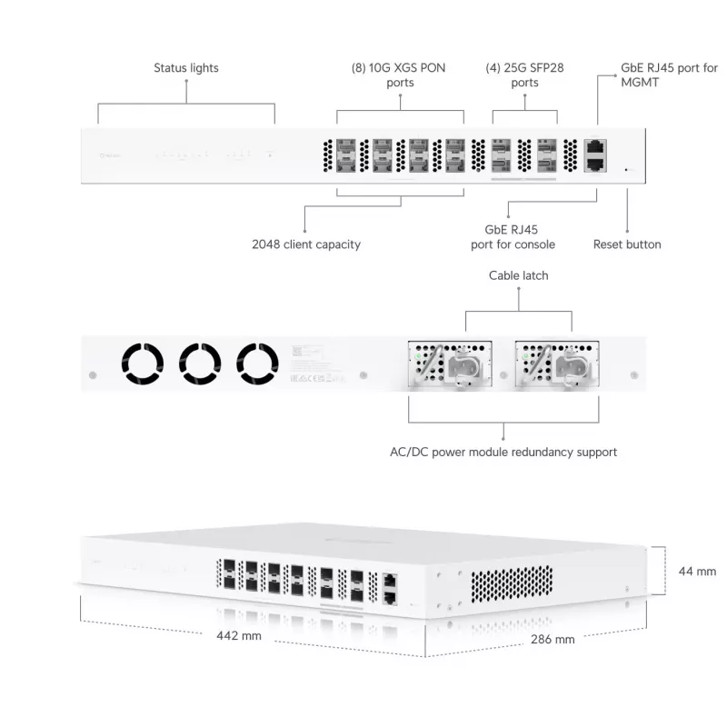 Pārvaldāms slēdzis Ubiquiti UISP-FIBER-OLT-XGS 10 Gbit/s 1U