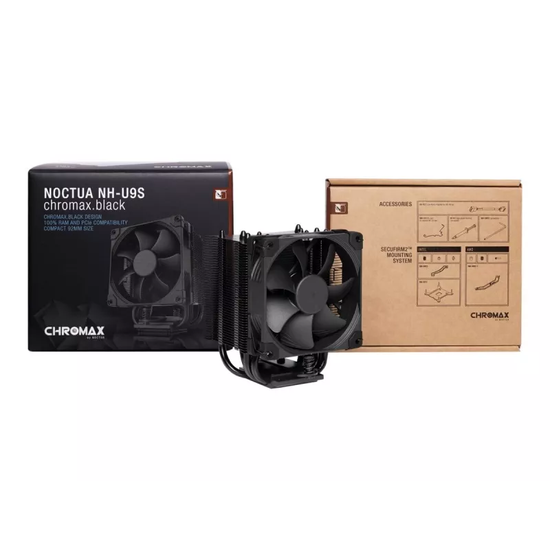 CPU gaisa dzesētājs Noctua NH-U9S chromax.black — 92 mm ventilators, 5 siltuma caurules, 12 V, SSO gultnis, LGA 2066 saderīgs