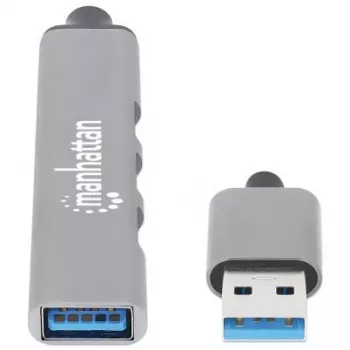 Manhattan USB-A 4 Portu Hubs, 4x USB-A Porti (1x 5 Gbps USB 3.2 Gen1, 3x 480 Mbps USB 2.0), USB barošana, alumīnijs