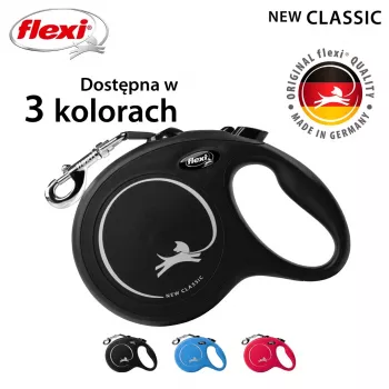 Suns pavada ar automātisko tinumu Flexi New Classic L 5 m Melna – aukla, lielām šķirnēm (25–45 kg), max slodze 50 kg