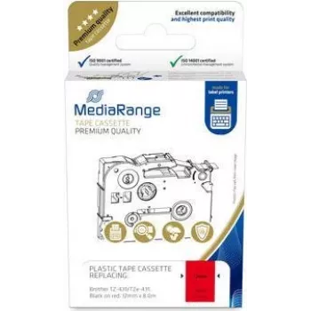 MediaRange plastmasas lentes kasete Brother TZ-431 12mm 8m melns uz sarkana