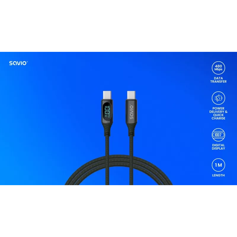 Savio USB-C - USB-C kabelis CL-174 1m melns USB 3.2 Gen 1