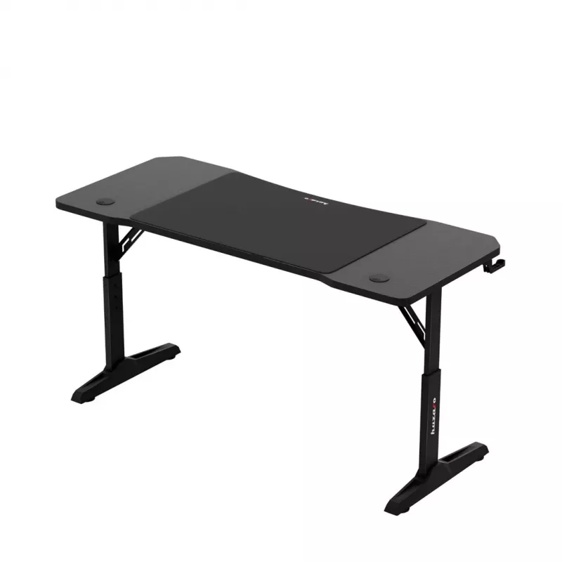 Gaminga galds huzaro Hero 3.6 — taisnstūra 1400×600 mm, augstuma regulējums 560–790 mm, melns, H-kājas, 15 mm virsma